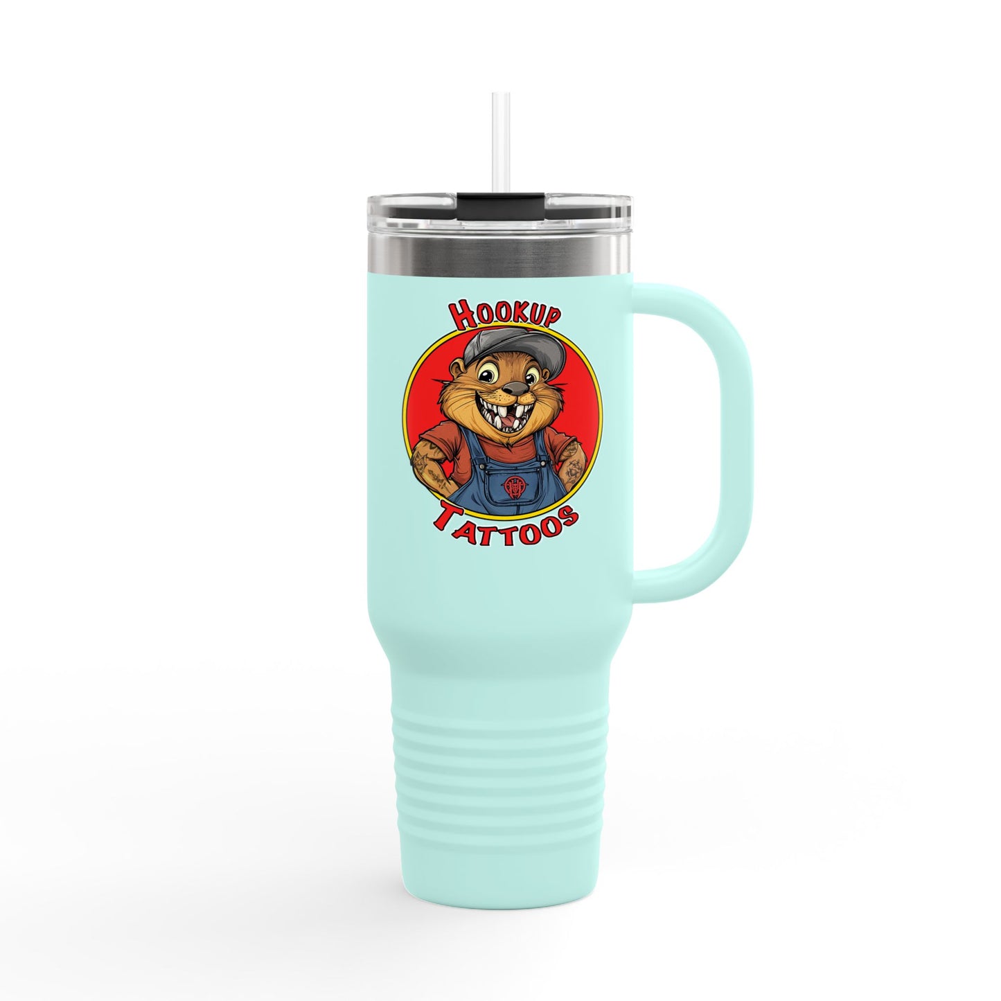 Travel Mug - Hookup Tattoos Dam Good Ink Beaver Design
