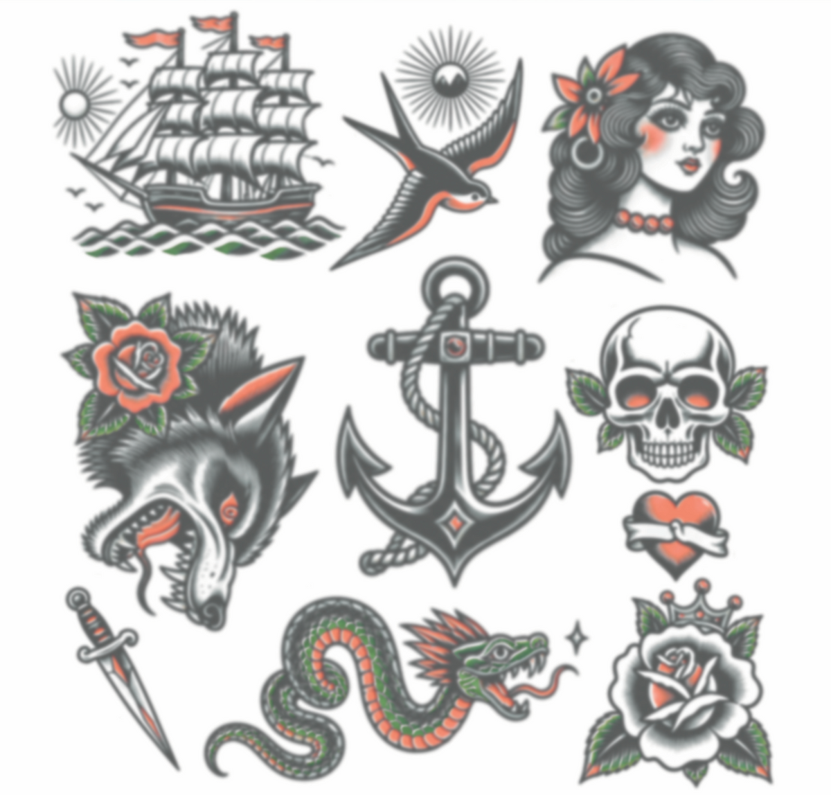 Old School Rebel — colour temporary tattoo variety sheet by HookUp Tattoos