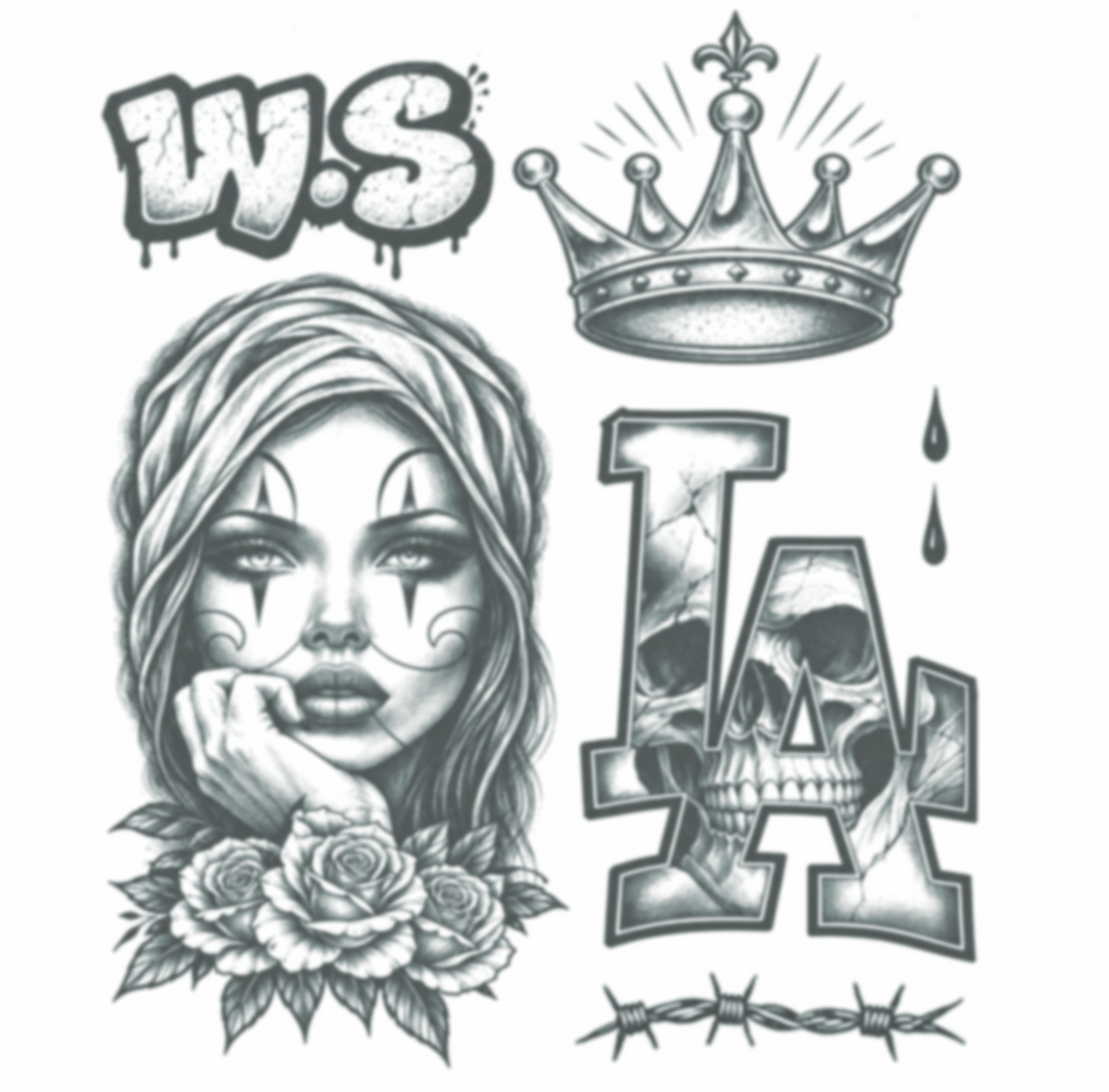 Gangster Character Pack 2 — black and grey temporary tattoo character pack by HookUp Tattoos