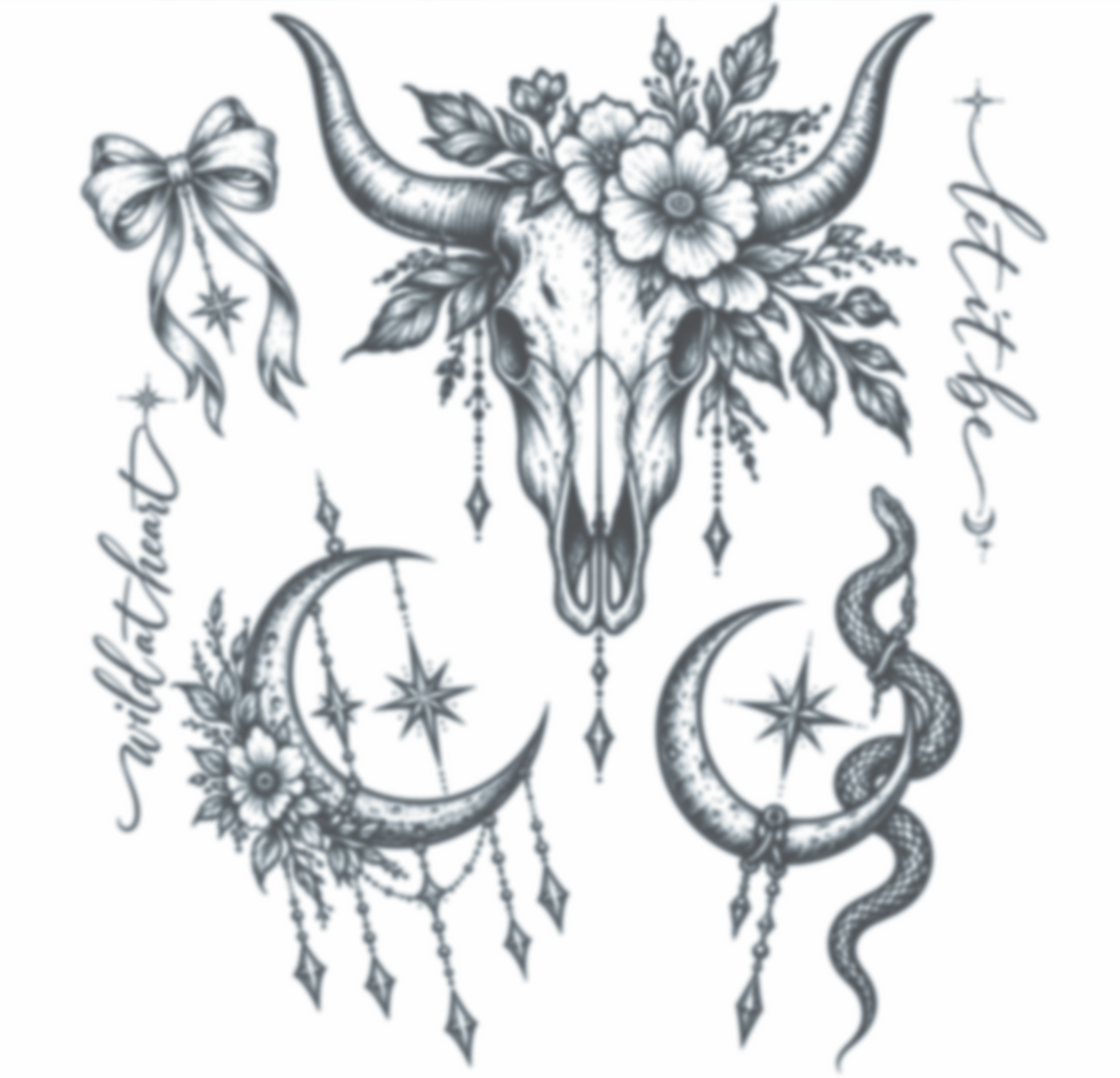 Desert Mystic Character Pack — black and grey temporary tattoo character pack by HookUp Tattoos