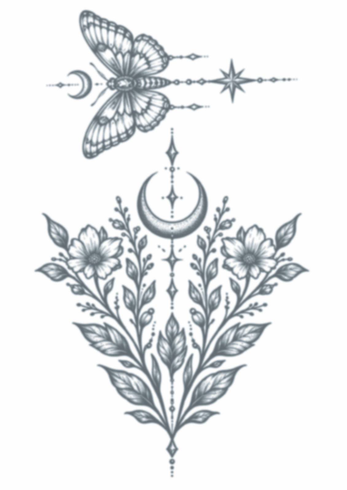 Moonflower — black and grey realistic temporary tattoo by HookUp Tattoos